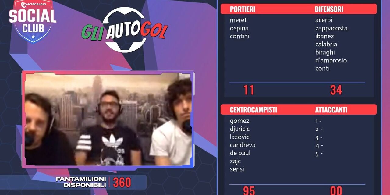 Lega Fantacalcio Social Club: un frame della diretta streaming dell\'Asta del 22 settembre 2020 Lega Fantacalcio Social Club: un frame della diretta streaming dell\'Asta del 22 settembre 2020