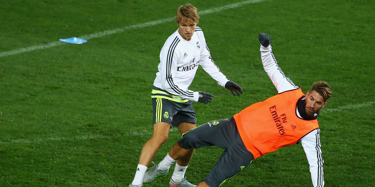 Odegaard e Sergio Ramos in allenamento (Getty Images) Odegaard e Sergio Ramos in allenamento (Getty Images)