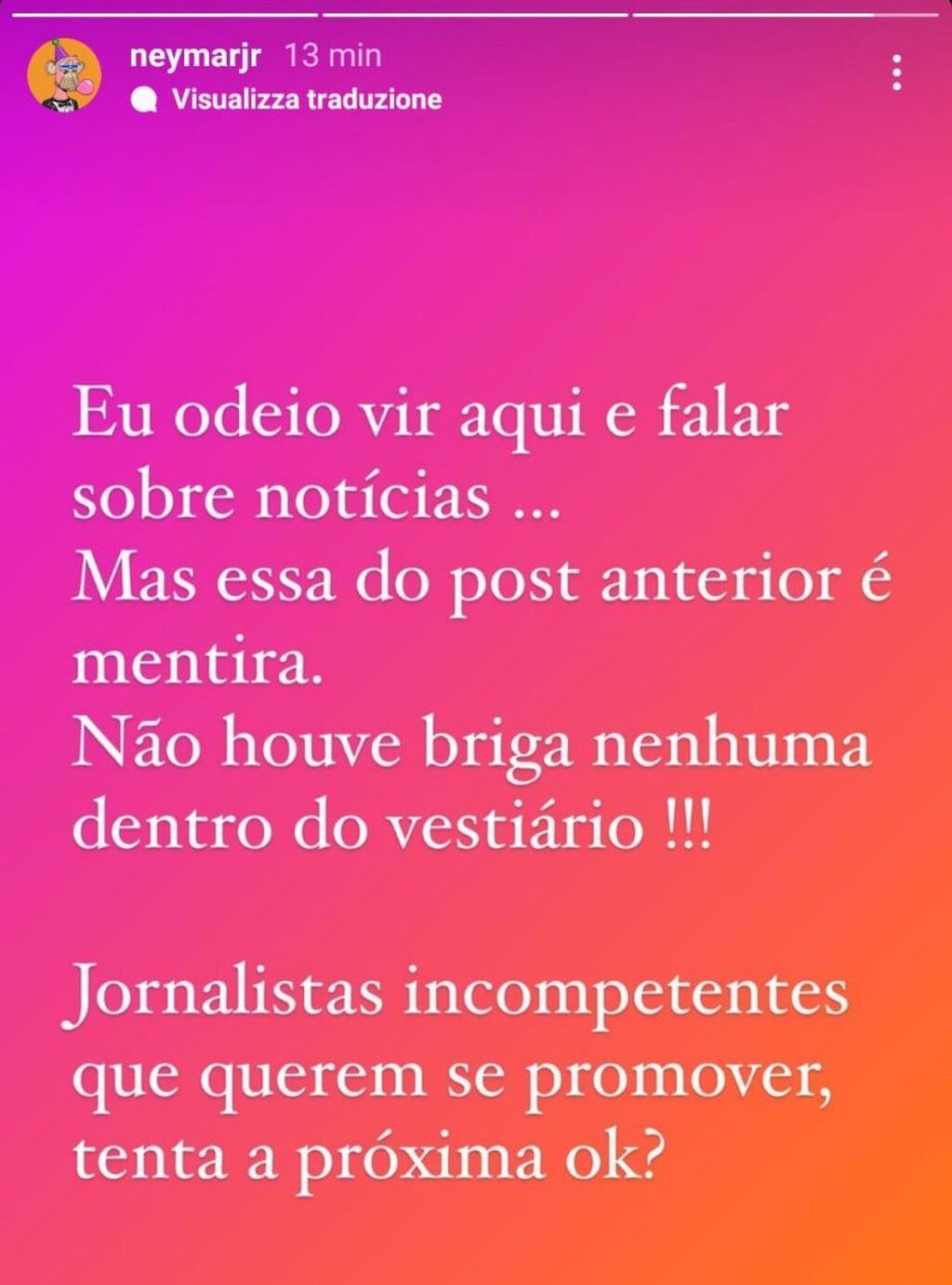 Il messaggio di Neymar (Instagram)