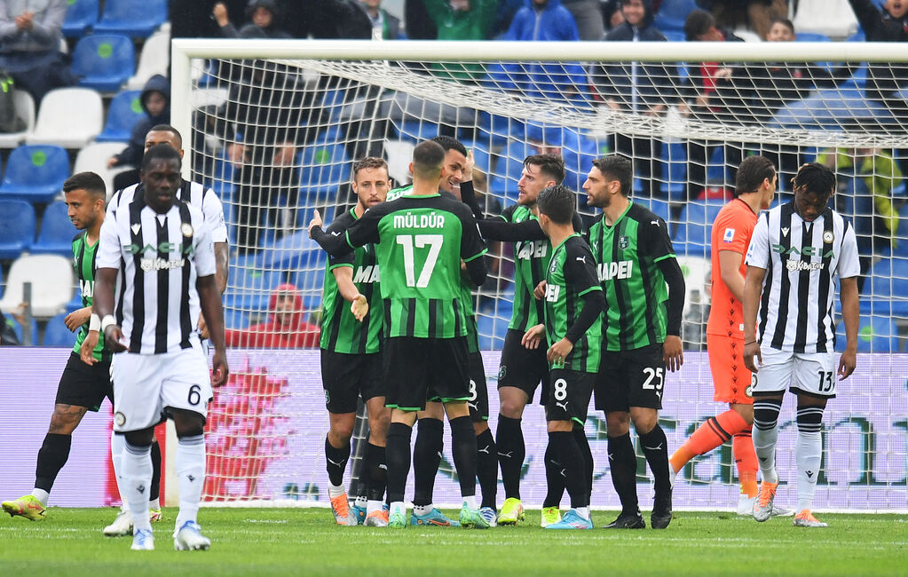 I festeggiamenti del Sassuolo per il gol di Scamacca (Getty Images)