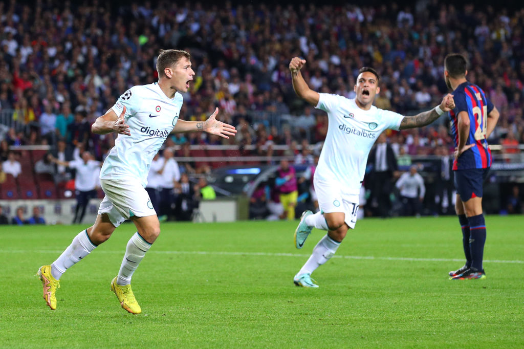 Barcellona-Inter, l'esultanza di Barella e Lautaro Martinez (Getty Images)