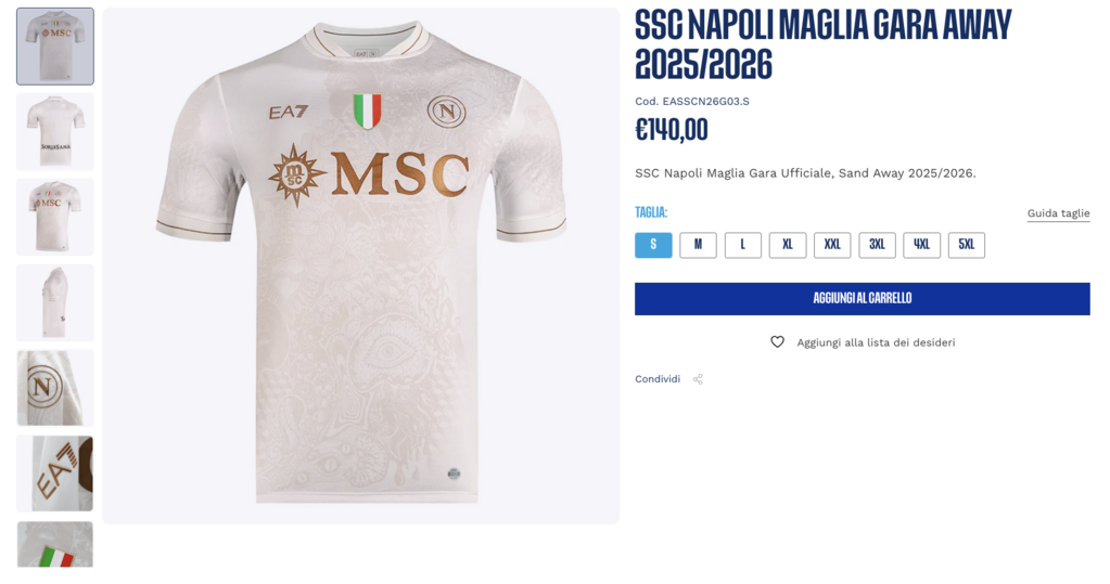 Seconda maglia Napoli bianca 2025/2026 (Foto: SSC Napoli)