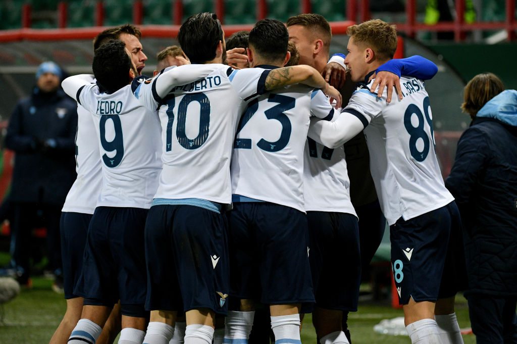 Esultanza Lazio dopo un gol contro la Lokomotiv Mosca (Getty Images)