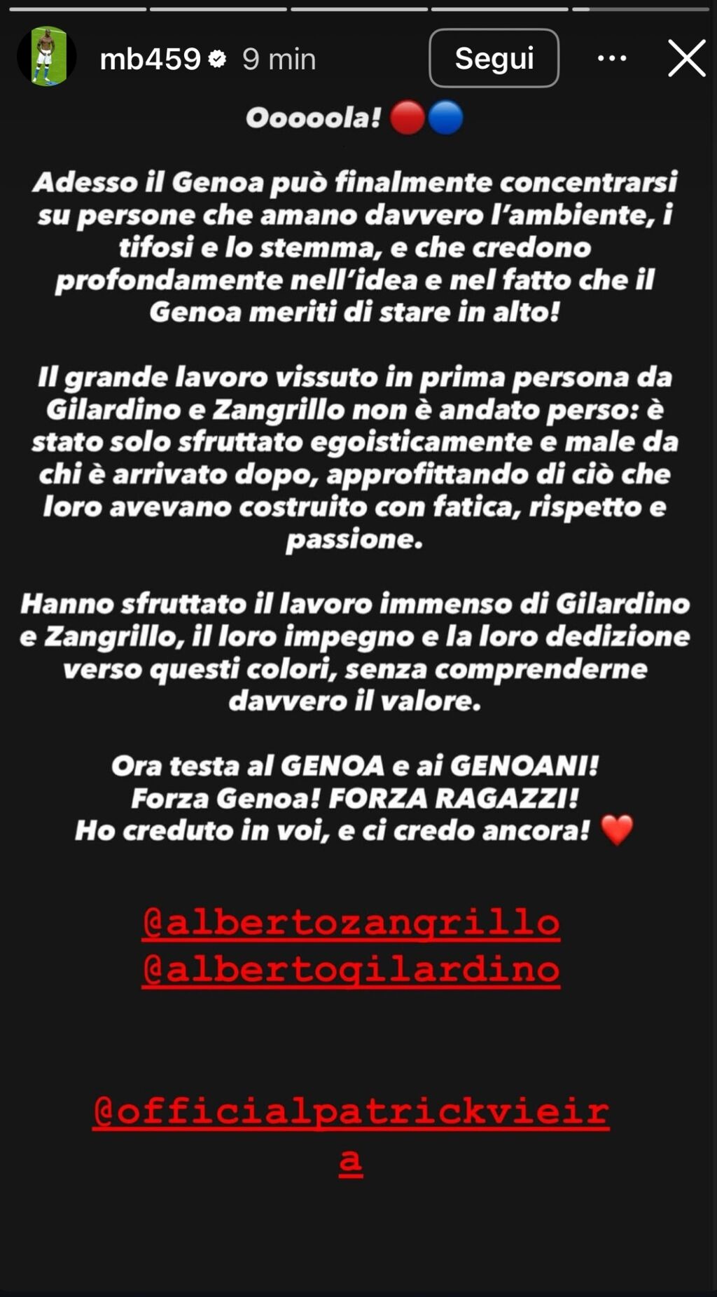 Il messaggio di Balotelli (Instagram)