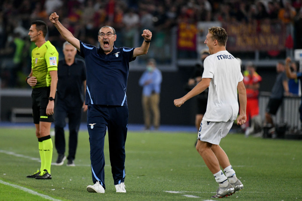 Lazio, Sarri: "Derby? Si protesta per il rigore di Zaniolo, ma era in fuorigioco" (Getty Images)