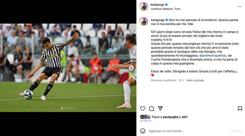Il post Instagram di Kaio Jorge