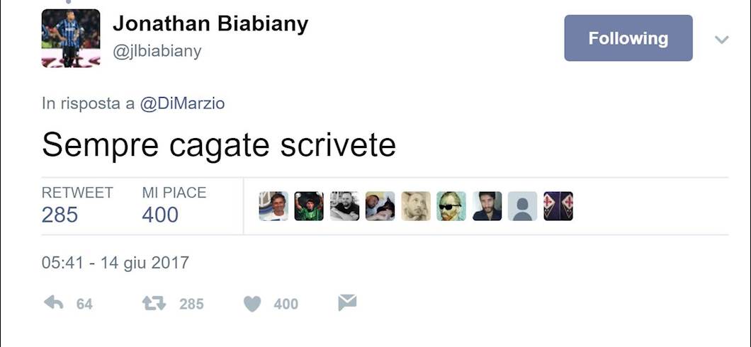 Copertina: Inter, Biabiany - Sparta saltato per via dell'ingaggio troppo alto? Lui smentisce: "Sempre cagate scrivete" 