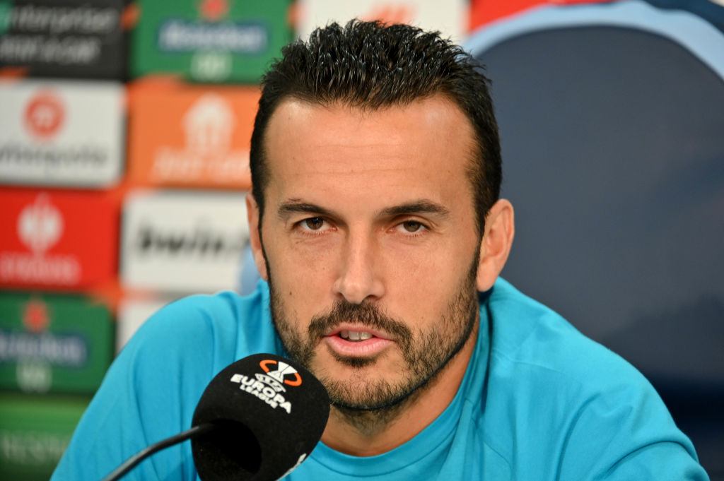 Lazio, Pedro durante la conferenza stampa odierna (Getty Images)