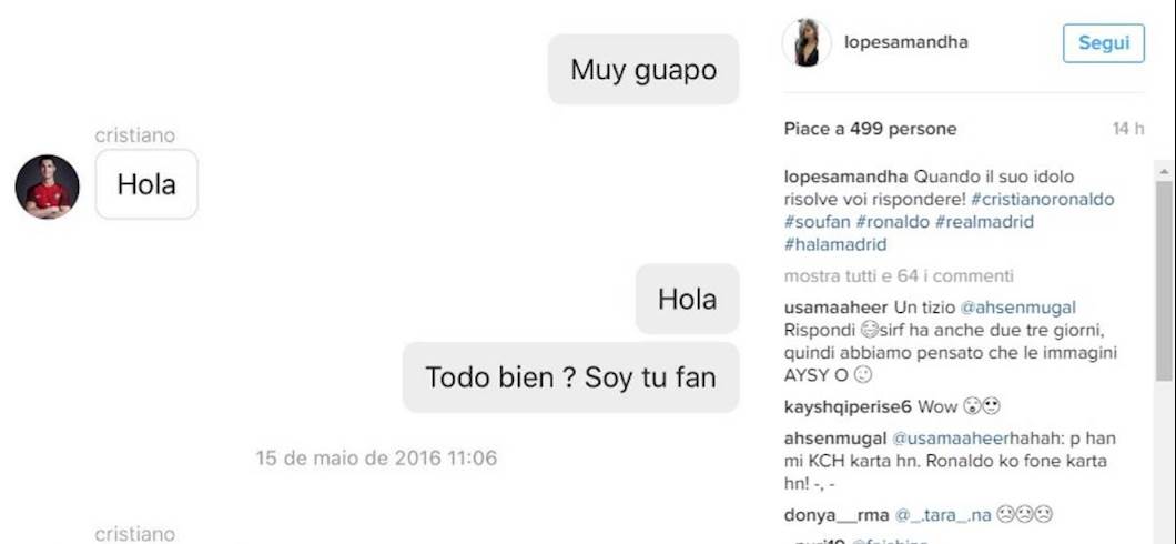 Copertina: Chat con Cristiano Ronaldo su Instagram? La rende pubblica una ragazza 18enne portoghese