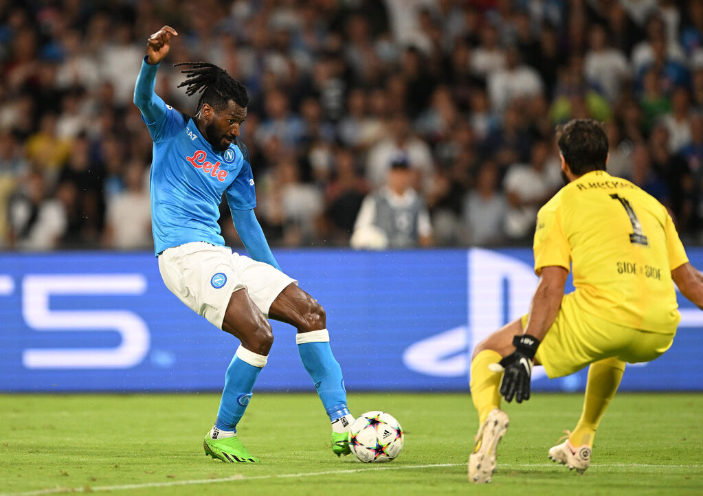 Napoli, il gol di Anguissa contro il Liverpool (Getty)