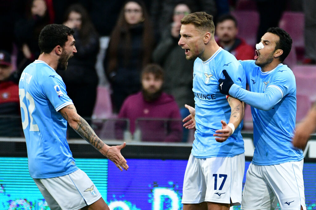 Immobile celebra il primo gol alla Salernitana (Getty)