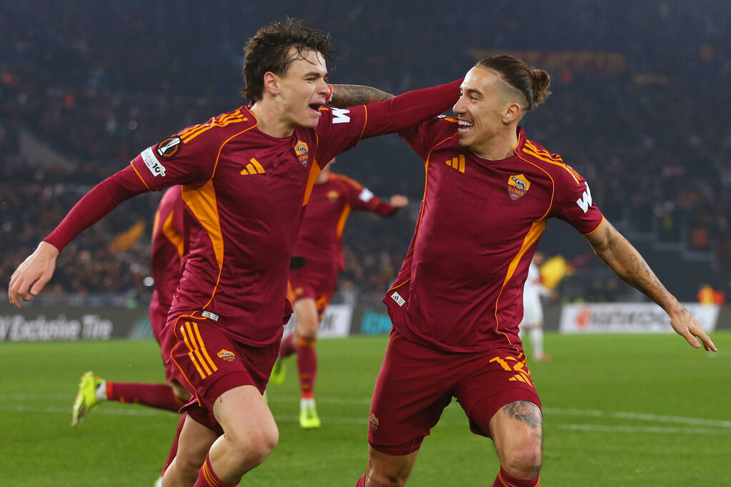 Pisilli celebra il gol del vantaggio in Roma-Stoccarda (Getty)