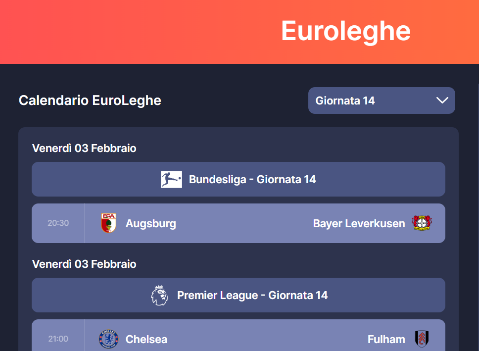 Calendario Euroleghe - Inizio 14a Giornata (Fantacalcio.it)