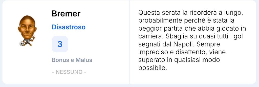 Lo storico 3 di Bremer al Fantacalcio