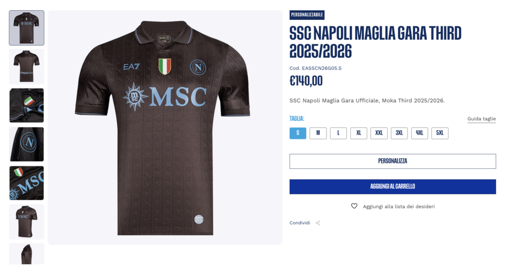 Dettagli terza maglia SSC Napoli Café 2025/2026 (Foto: SSC Napoli)