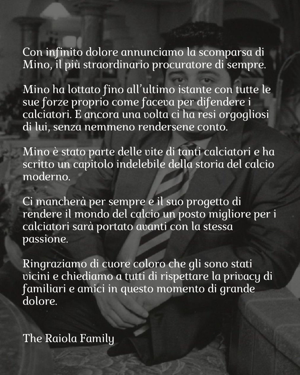 L'annuncio della famiglia di Raiola (Twitter)