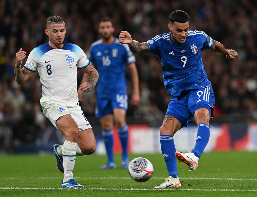 Il gol del vantaggio di Scamacca (Getty Images)