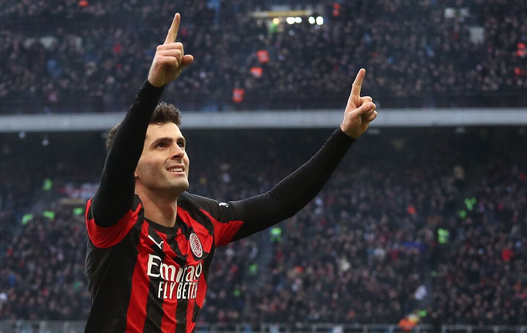 Milan - Verona 3-0, Pulisic esulta per il gol del vantaggio (Getty)