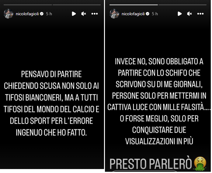 Lo sfogo di Fagioli su Instagram