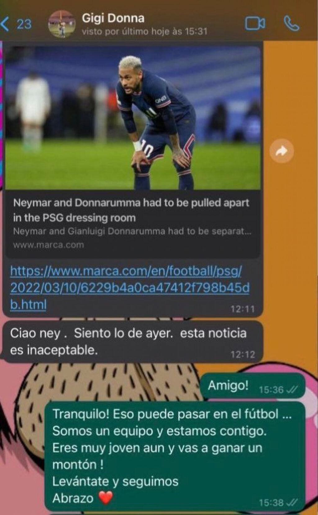 Lo screen di Neymar (Instagram)