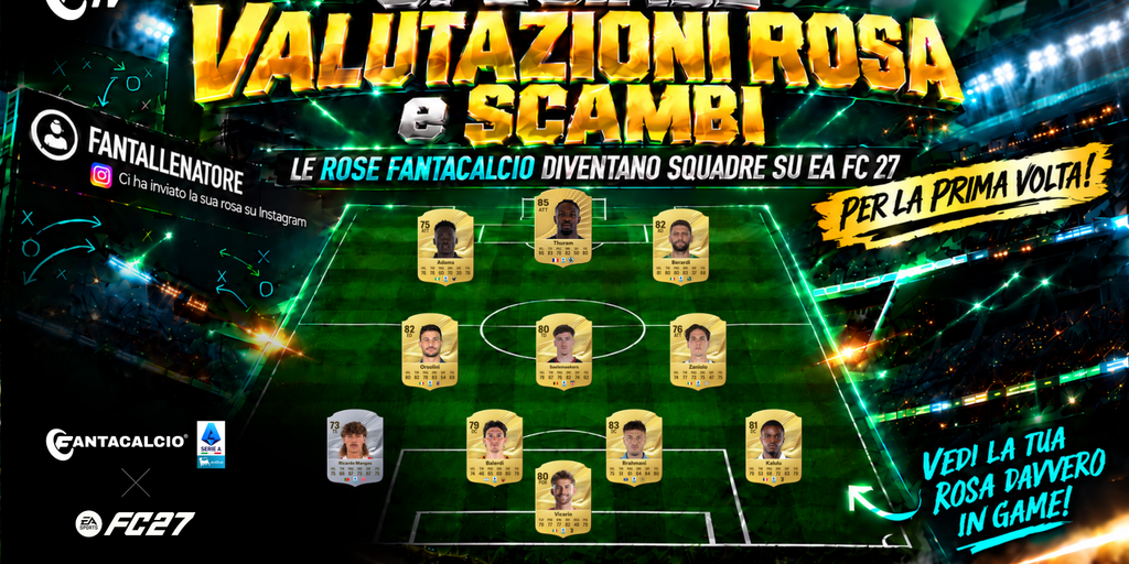 Copertina: LIVE! Speciale Valutazioni rosa: Fantacalcio® e in game su EA SPORTS FC™ 27 | Dimarco, Zaniolo, Malen, McTominay, Raspadori, Davis: check infortunati | Fantacalcio TV