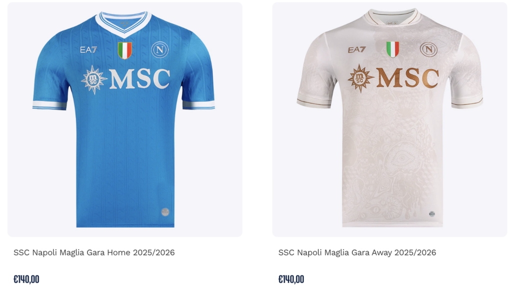 Prezzo Maglie Napoli Home e Away 2025/2026 (Foto: SSC Napoli)