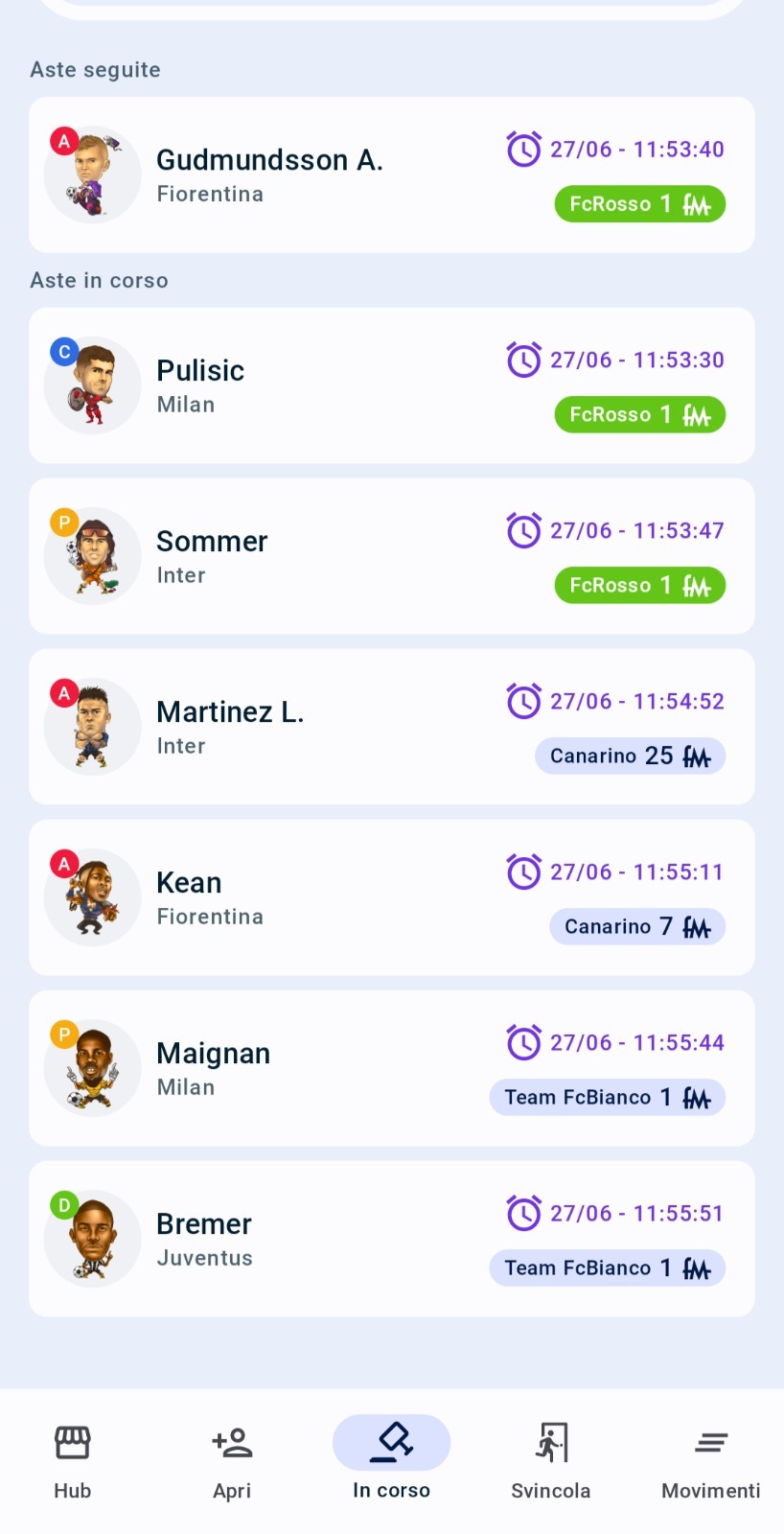 Tenere d'occhio tutte le aste per singolo calciatore non è mai stato così facile 