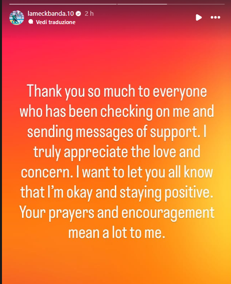 Il messaggio di Banda (Instagram)