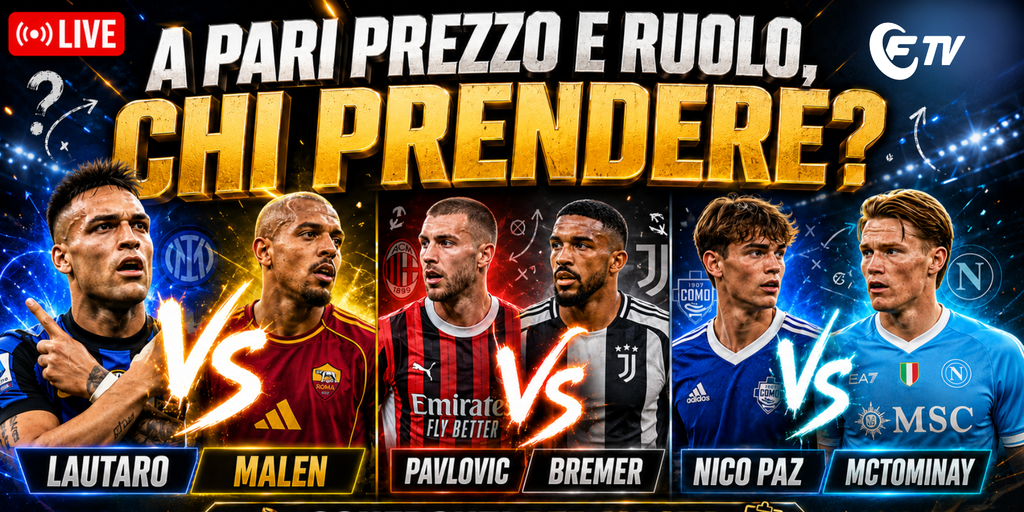Copertina: LIVE! Asta 26/27: chi prendere a parità di prezzo? | Kolo Muani, Stones, Nusa, Dovbyk e Castro | Campetti | Summer Vibes | Fantacalcio TV