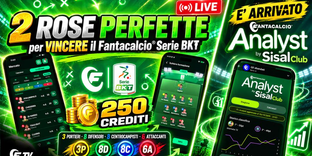 Copertina: LIVE! 2 rose Fantacalcio Serie BKT e FCAnalyst |  Kean, Malen, Lautaro, McTominay, Orsolini: check infortunati | Fantacalcio TV