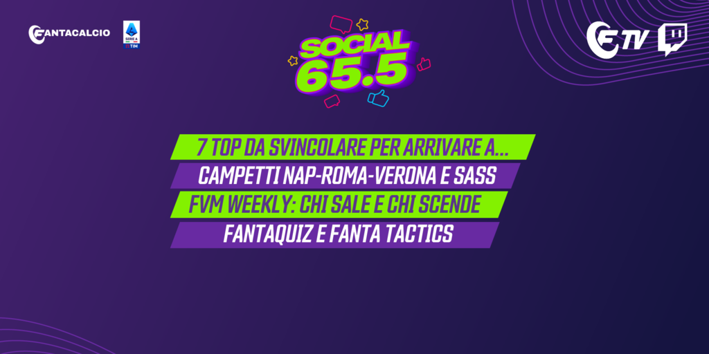 Copertina: LIVE! 7 top da svincolare per arrivare a... | Campetti Napoli, Verona, Roma e Sassuolo | Fvm Weekly e !Fantaquiz | Social 65.5 | Fantacalcio TV
