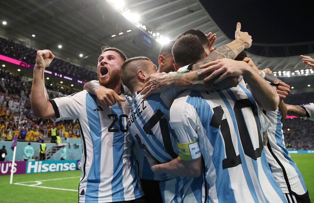 Argentina - Australia 2-1, l'esultanza dell'Albiceleste (Getty)