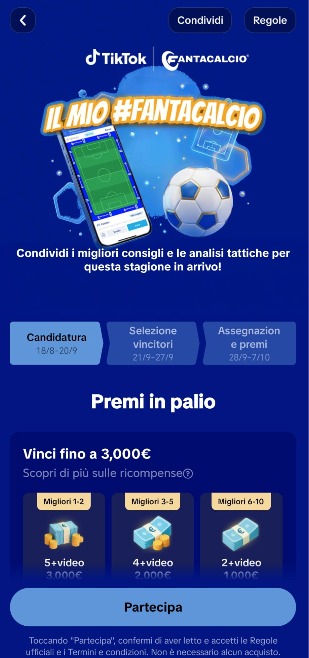 Clicca sul tasto partecipa