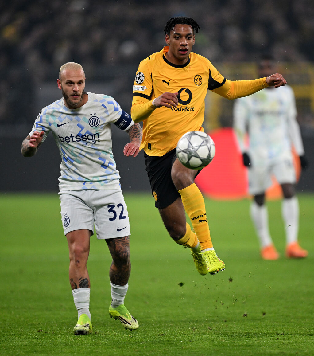 Borussia Dortmund - Inter 0-2, un duello tra Filippo Mane e Dimarco (Getty)