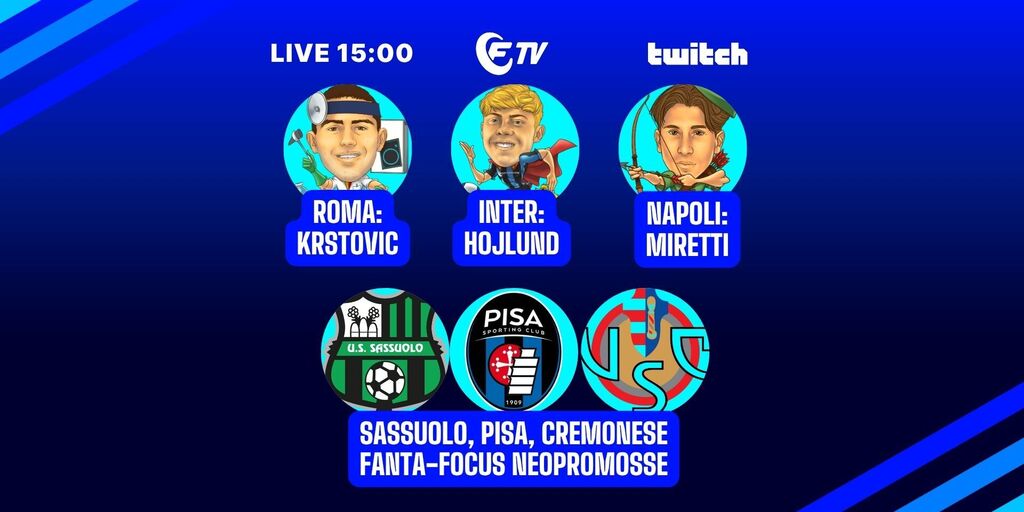 Copertina: LIVE! Asta 25/26, fioccano i nomi | Hojlund, Krstovic, Miretti: focus calciomercato | Sassuolo, Pisa, Cremonese: consigli new entry del listone | Fantacalcio TV