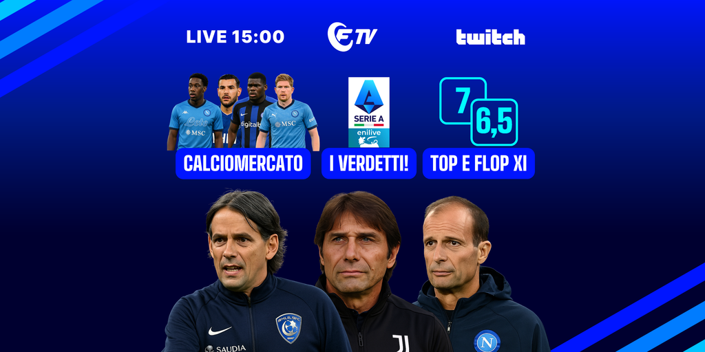 Copertina: Live! I verdetti! | Conte-Juve, Allegri-Napoli, Inzaghi-Al Hilal? | Mercato: De Bruyne, Theo, David, Bonny | I Senza Bonus | Fantacalcio TV
