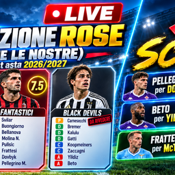 Copertina: LIVE! Valutazioni rose e proposte di scambi| Dimarco, Volpato, Boga, McTominay: le ultime | Fiorentina: da dove arriveranno i bonus? | FANTACALCIO TV